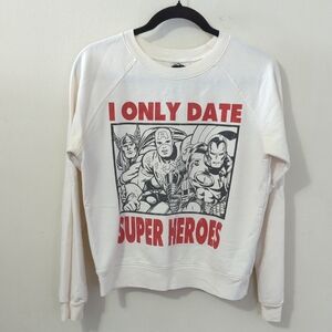 Marvel "I Only Date Superheroes" Sweatshirt White Red Crewneck Women's Size S
